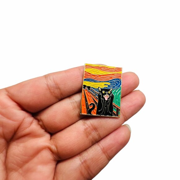 🤩Enamel Lapel Pins Oz Scream black Cat Cute Black Cat Van Gogh Art Brooch New🤩 - Picture 2 of 9